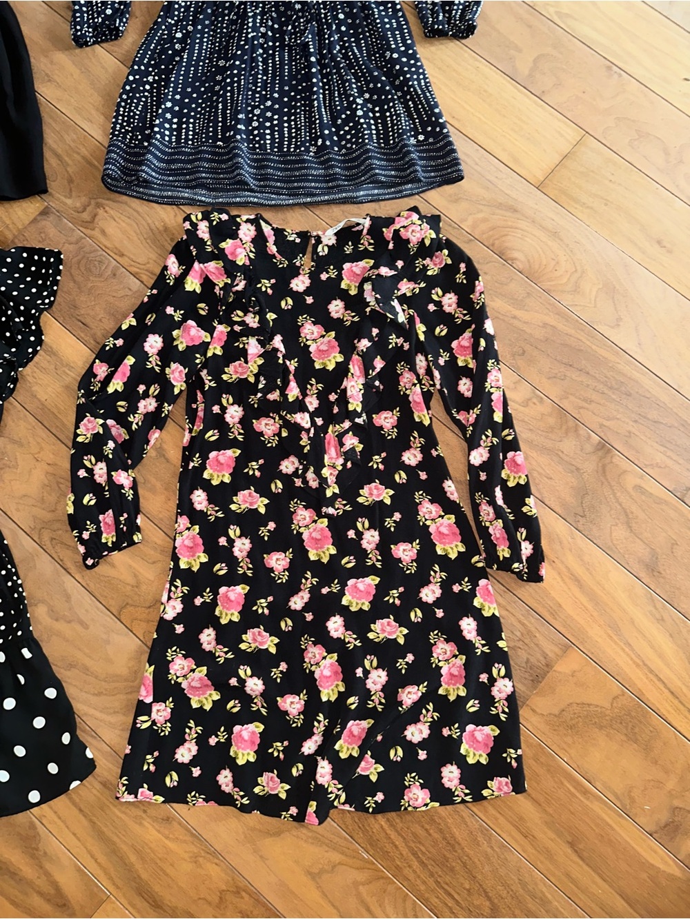 Zara Black Dresses with White Polka Dot and Pink Floral Accents - Picture 4 of 10